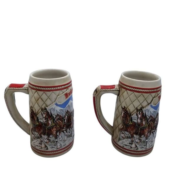 Budweiser Anheuser Busch 2 Clydesdales Collectible Steins Tankards Ltd Ed 1985 - Picture 1 of 12